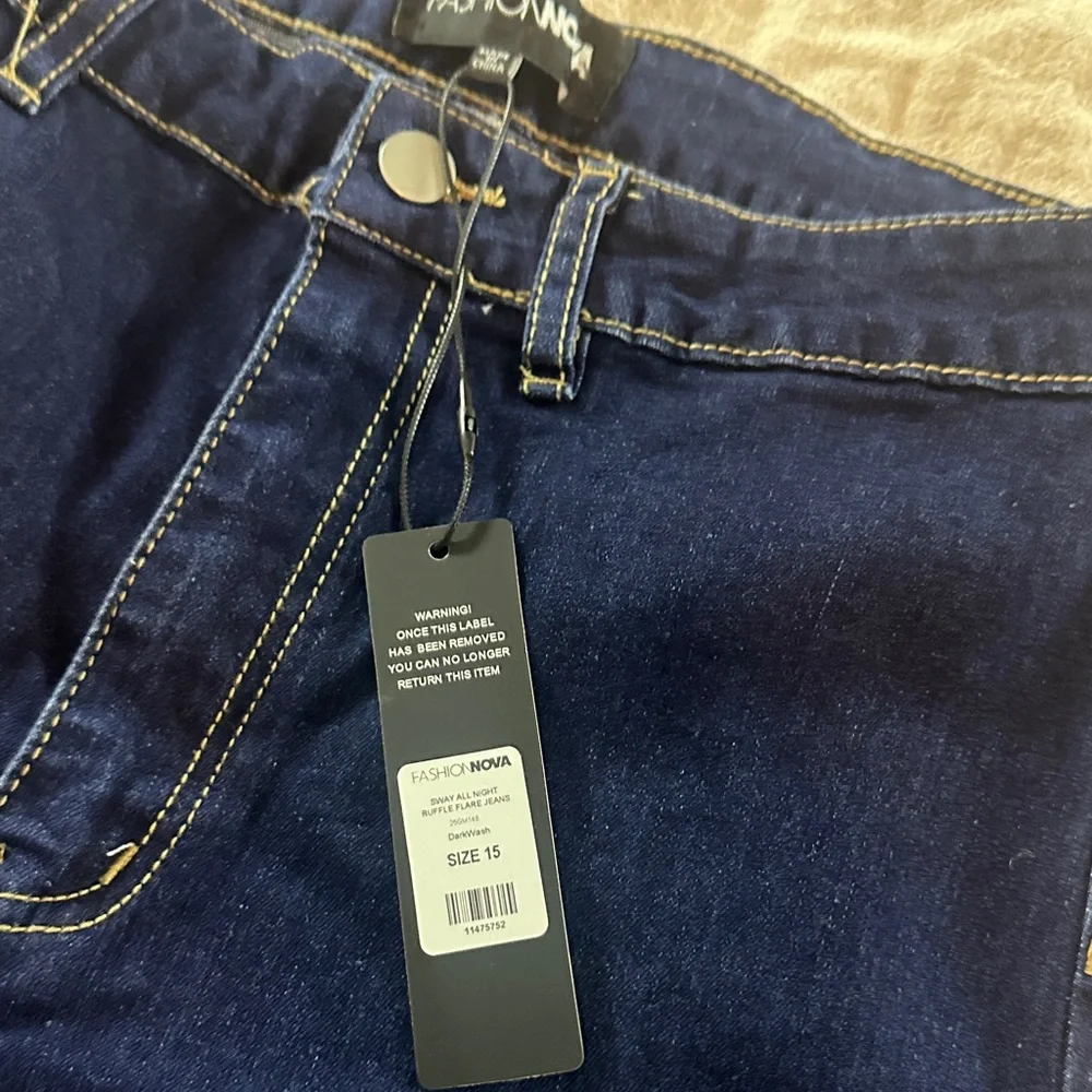 Fashion Nova Navy Ruffle Flare Wide-Leg Jeans - Picture 4 of 5